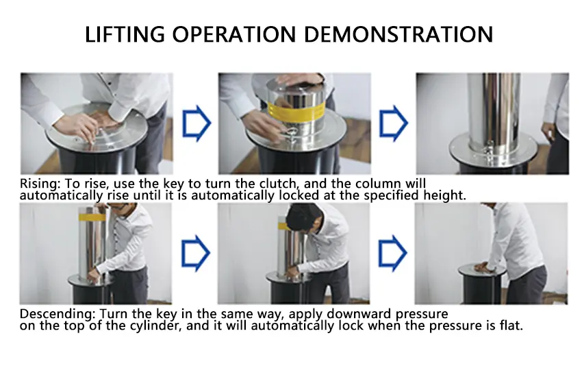 Semi-Automatic Bollard Lifting Operation Demonstration automatic rising bollards QiGong bollard